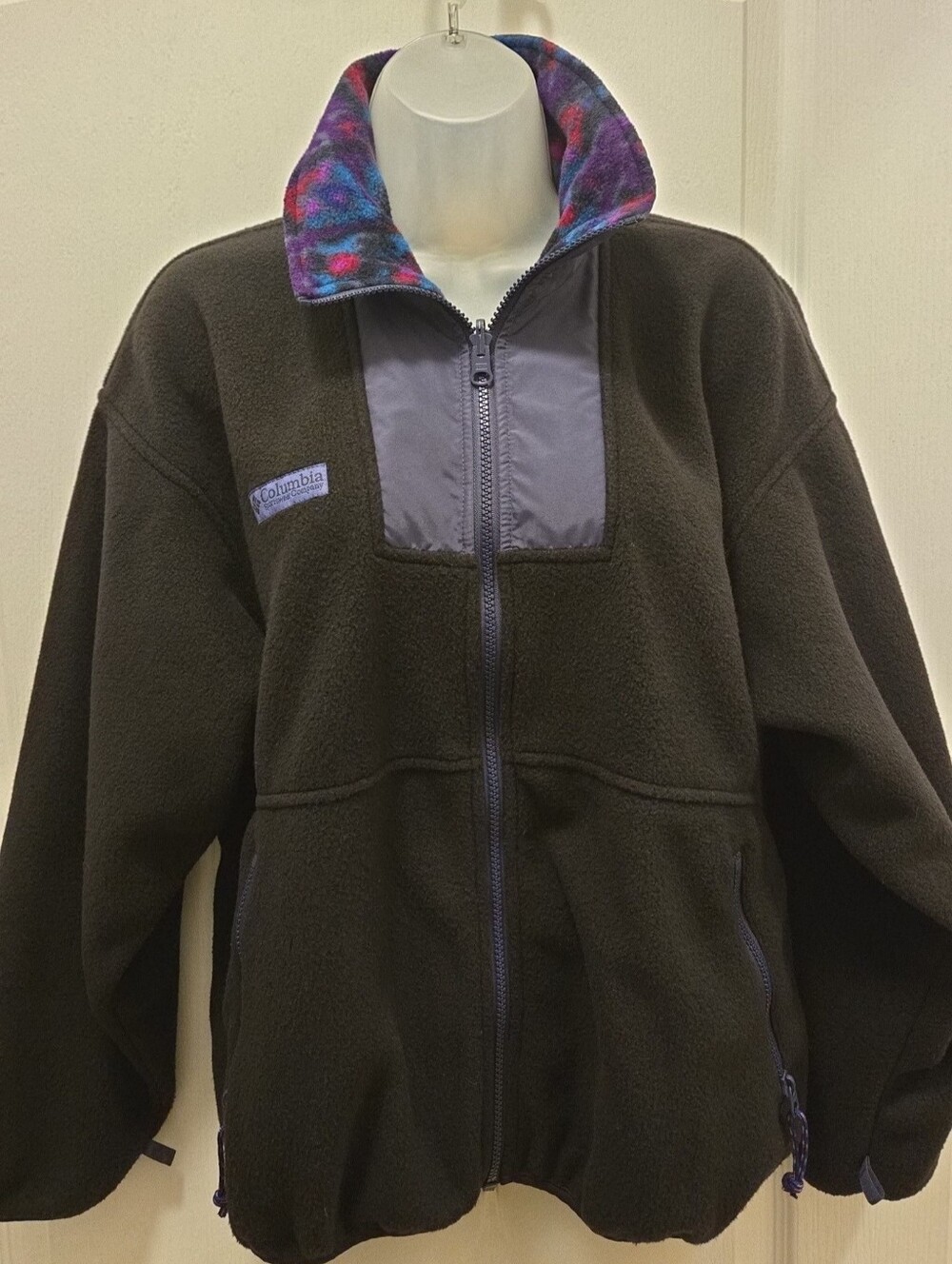 Columbia 90s Fleece Jacket Full Zip Colorblock Pattern Collar Size S
